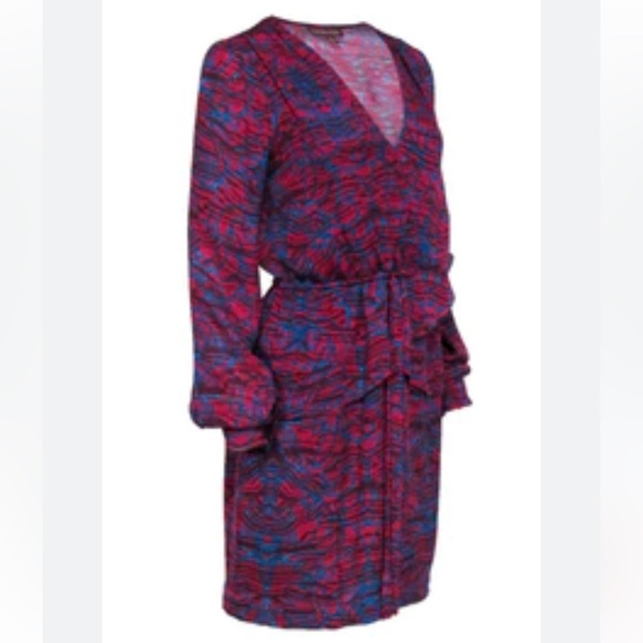 Marchesa Voyage 100% Silk Long Bell Sleeve Printed Dress - Picture 1 of 13